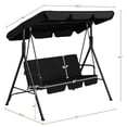 thumbnail image 2 of 3-Seat Porch Swings, Outdoor Patio Swing Chair, Swing Bench with Adjustable Canopy, Steel Frame for Garden, Patio, Poolside, Black, 2 of 5