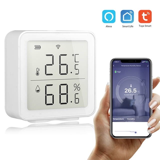 Sensor inteligente de humedad WiFi, higrómetro, termómetro interior y exterior, pantalla LCD Digital, Monitor de temperatura y humedad