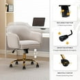 thumbnail image 4 of Home Office Desk Chair with Arms Gold Wheels Modern Velvet Upholstered Rolling Computer Chair Mid-Back Ergonomic Adjustable Swivel Vanity Chair for Bedroom Study Office, Beige,Corduroy, 4 of 6