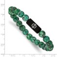 thumbnail image 3 of Primal Steel Stainless Steel Brushed Black IP-plated Medical Dyed Green Bead Stretch Bracelet, 3 of 7