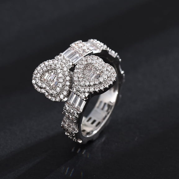 Unisex Heart Shaped Ring With Inlaid Zircon Copper Ring Irregular Design Fashion Ring Heart Ring Promise Ring
