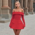 thumbnail image 4 of Vestido Mini para Mujer, con Hombros Descubiertos, Larga, Corte A, Vestido Formal Corto, para Fiesta y Club Rojo L, 4 of 7