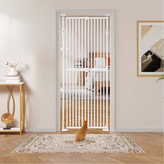 Unipaws 75" High Extra Tall Cat Gate, Auto Closing and No Drilling Safety Gate for Doorway, Fit 21"-34" Opening, White