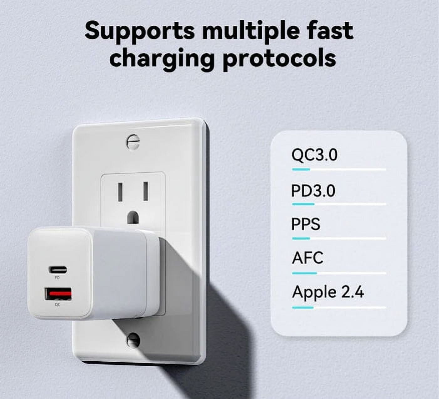 38W PD Home Charger for Nokia G50/G10/G20 - Fast Type-C 6ft Long Cable USB-C Power Cord QC3.0 Adapter 2-Port for Nokia G50/G10/G20