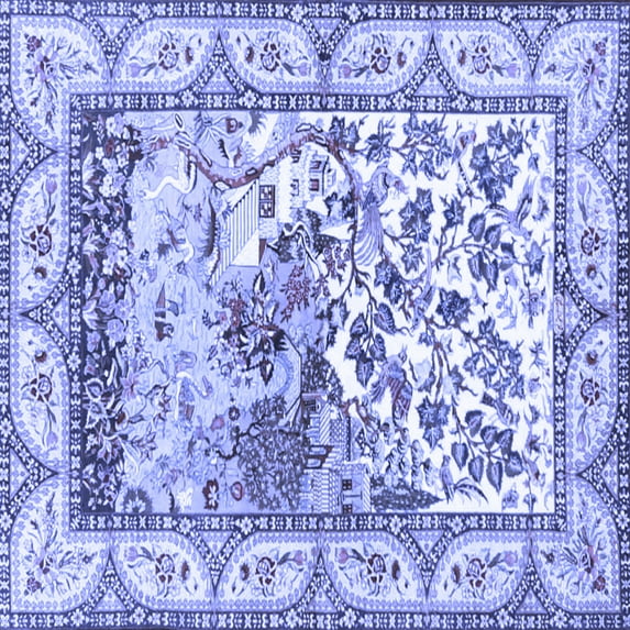 Ahgly Company Machine Washable Indoor Square Animal Blue Traditional Area Rugs, 3' Square