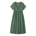thumbnail image 5 of ClodeEU Women's Linen Blend V Neck Short Sleeve Tiered Ruffle Midi Dress,Casual Loose Boho Beach Sundress Green,Women's Plus S, 5 of 6