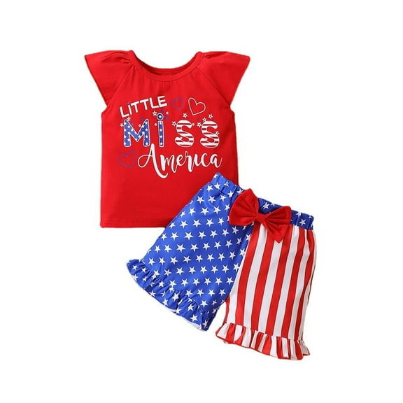 Ruyang 4th Of July Toddler Baby Girl Outfits Independence Day Letter Print Tops American Flag Shorts Set Summer Clothes
