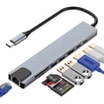 thumbnail image 1 of Adaptador Hub USB Tipo C Multipuertos 8 en 1 Aluminio a 4K HDMI 30Hz USB Tipo C, USB 3.0 y USB 2.0, Lector Tarjeta SD TF Ethernet PD Carga Compatible con PC Laptop Mac Windows, 1 of 7