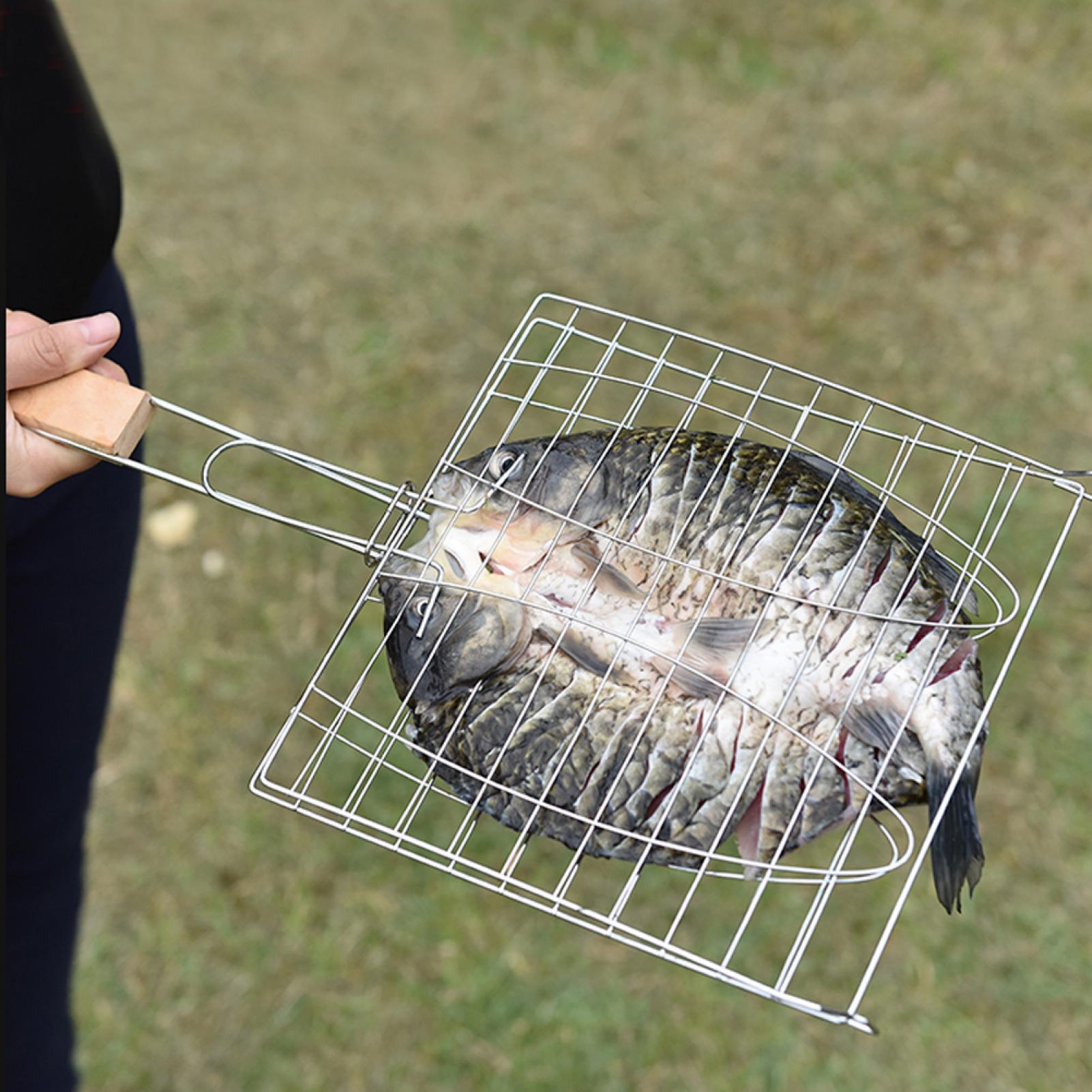 Mgaxyff Stainless Steel Non-Stick Handle BBQ Net Barbecue Mesh Fish Meat Grill Basket for BBQ Oven - image 4 of 8