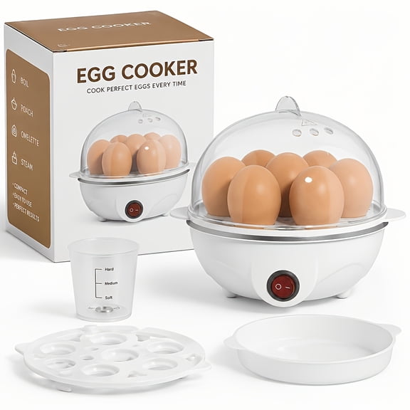 7-Egg Rapid Egg Cooker, Electric Egg Boiler, Poacher & Steamer for Hard, Medium & Soft Boiled Eggs, Family Size Meal Prep Kitchen Appliance