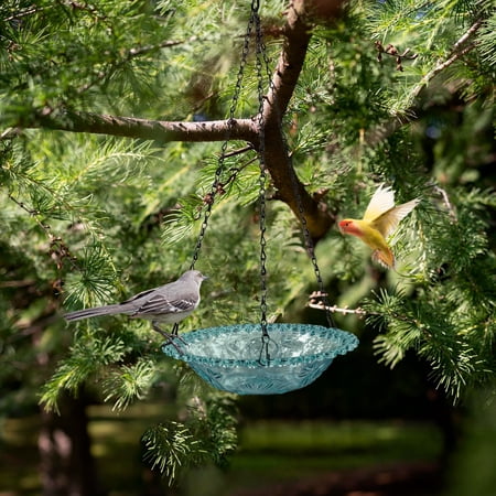 Hanging Bird Feeder for Garden Yard Outside Blue Hanging Feeder and Bath Tray for Attracting Birds Outdoors 36x23.5x5.5cm