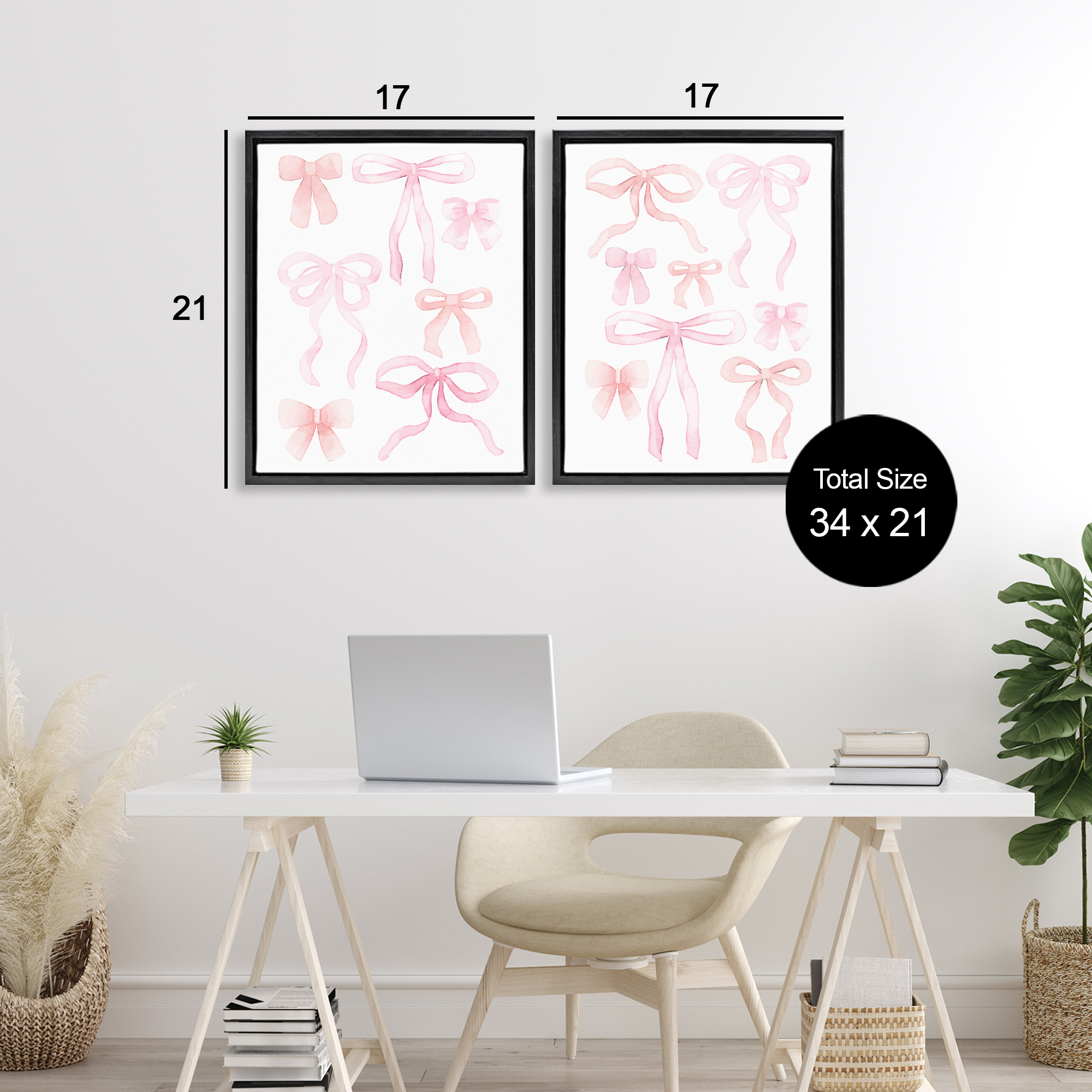 Elegant & Soft Bows 2 Piece Black Framed Floater Canvas Set, design by Kim Allen