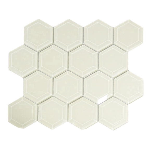 CNK Tile Cream Hexagon Beveled Glass Mosaic Tile for Backsplash Behind Stove Top 12" x 12