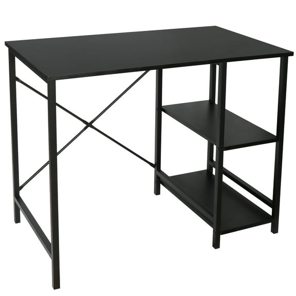 GHooa 36" Computer Office Desk Workstation Laptop Table Black Home With 2 Tier Shelves