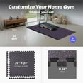 thumbnail image 4 of AIRHOP 0.56in Thick 24 Sq Ft Exercise Equipment Mats, 6 Tiles Upgraded Rubber Top with High Density EVA Foam, Gym Flooring for Home Gym, Heavy Weight Workout, 24 x 24in, Black & Purple, 4 of 7