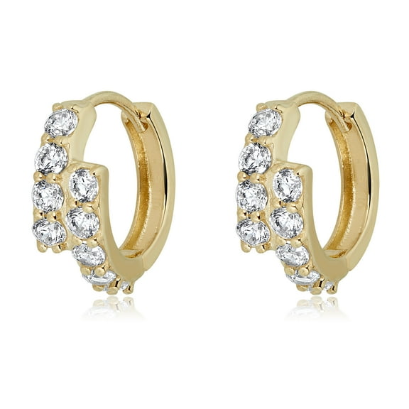 AVORA 10K Yellow Gold Fancy Bypass Simulated Diamond CZ Huggie Hoop Earrings