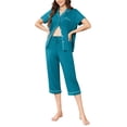 thumbnail image 2 of Conjunto de pijama Ekouaer Capri para mujer de manga corta con botones, color azul, 2 of 4