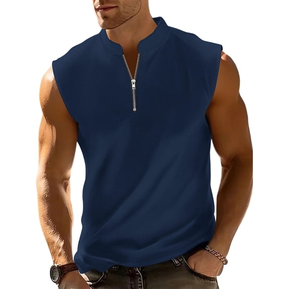 CIENVNSTG Men's T-Shirts Zipper Vest Sleeveless Vest Fashion Tops Navy S