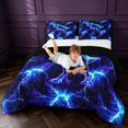 thumbnail image 3 of Manfei Neon T-Rex Animals Queen Comforter Set,Gothic Lightning Comforter Sets Queen,Navy,Black Reversible,3pcs,1 Comforter and 2 Pillowcases, 3 of 7