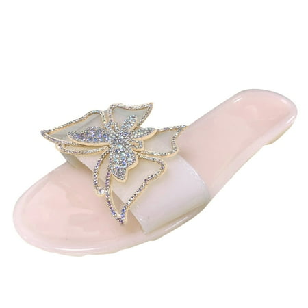 

Slippers For Women Spring And Summer Flat Bottom Women Slippers Bow Solid Color Light Casual Beach Shoes Slippers Pu Pink 37