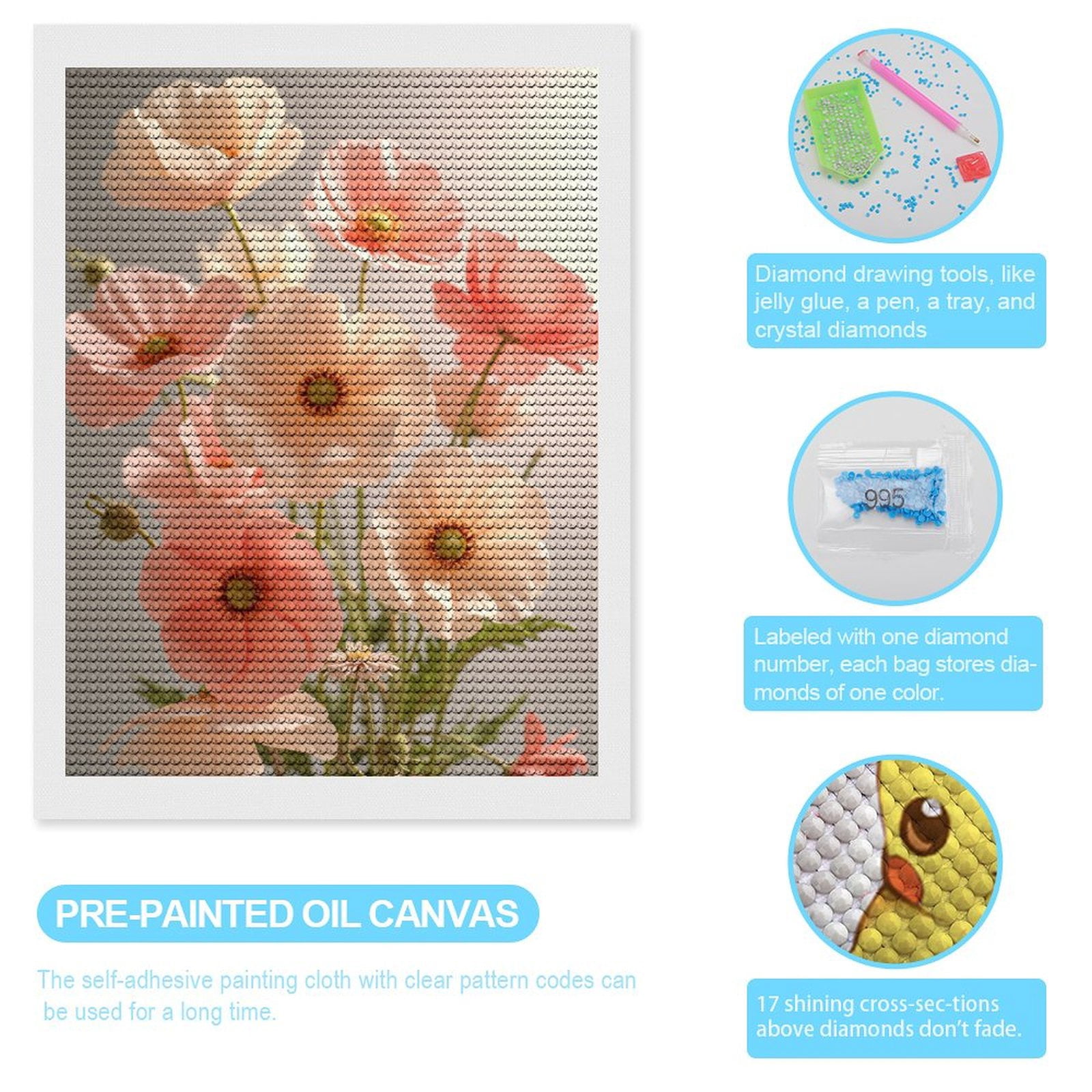 Diamond Art Kits for Adults, Blossoming Pastel Floral Arrangement 5D Diamond Painting Kits for Adults Beginners, DIY Full Drill Diamond Painting, Gem Art and Crafts 12x16