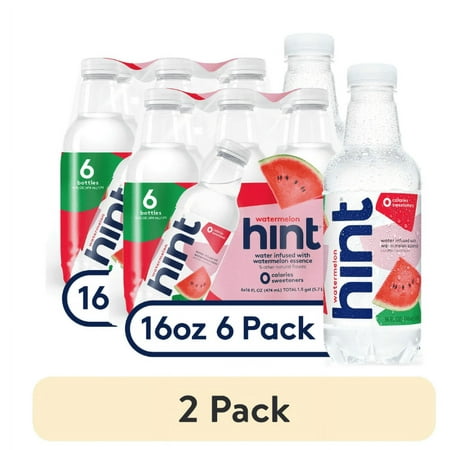 (2 pack) Hint Flavored Bottled Water Watermelon – Purified Water Beverages with Zero Calories Natural Flavors and Sugar Free – 16 Fl Oz (Pack of 6)