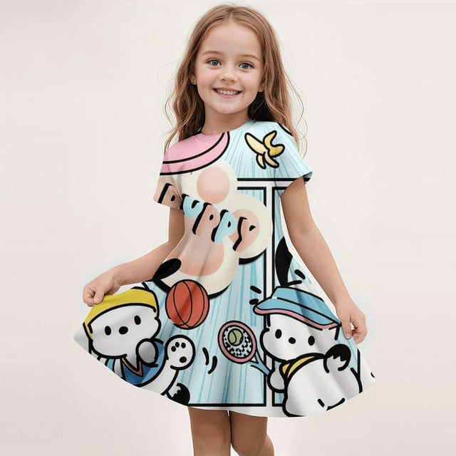 Nouvel Été Kuromi & Hello Kitty Robe Print Parti Robes Enfants Filles Cadeaux d'Anniversaire Enfants Robe Fille Vêtements de Mode FGS