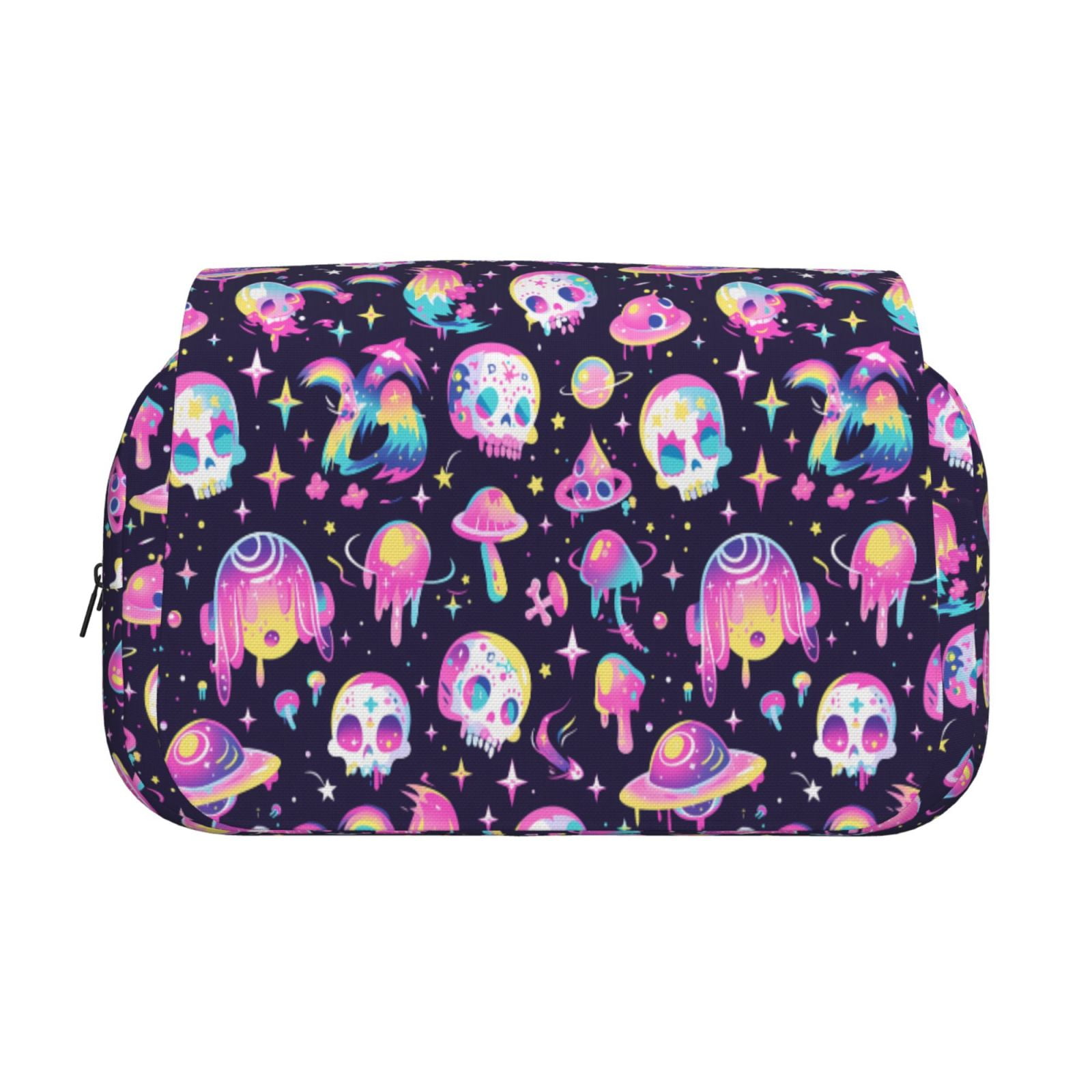 Rateoe Skull mushroom space Pattern Double Clamshell Pen Case, Storage Organizer with Two Zipper Compartments– Holds Up to 50 Pencils & Pens