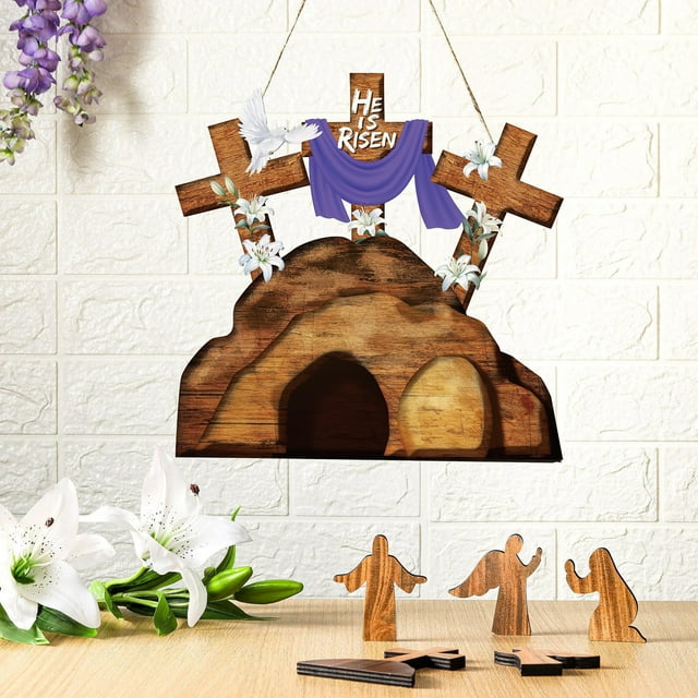 QTOCIO Easter Spring Flowers Door Sign Holiday Wooden Hanging Sign Easter Decorative Signs