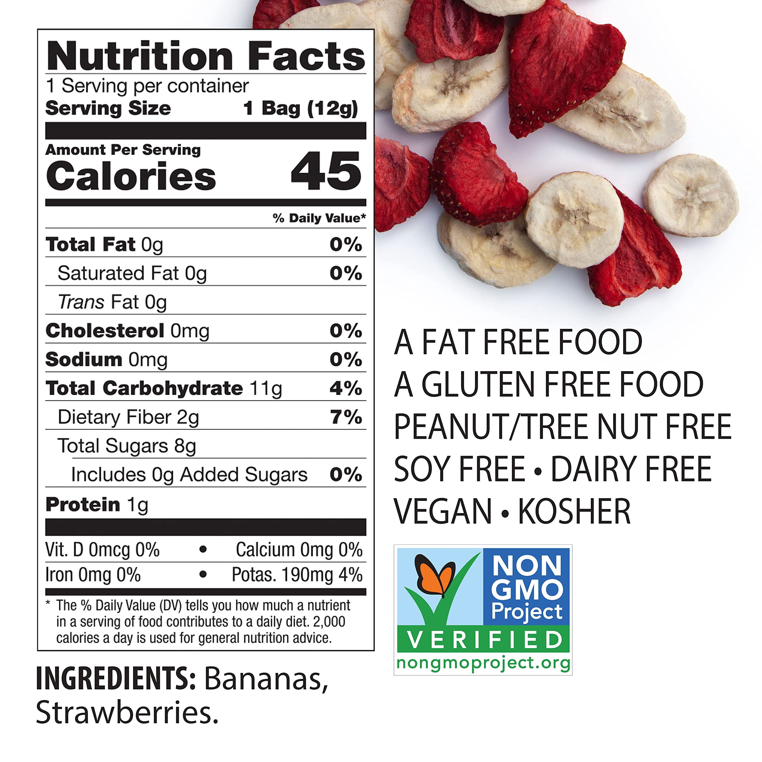 Brothers All Natural Freeze Dried Fruit Crisps, Banana Strawberry, 0.42 Oz (Pack of 12), Made with 100% Fruit, Gluten Free, Soy Free, Vegan, Healthy Snack, Lunch Box Ready