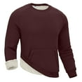 thumbnail image 2 of Fshiont Men's Fleece Sweatshirt Sherpa Lined Crewneck Basic Winter Thick Pullover Tops with Pocket Wine L, 2 of 5