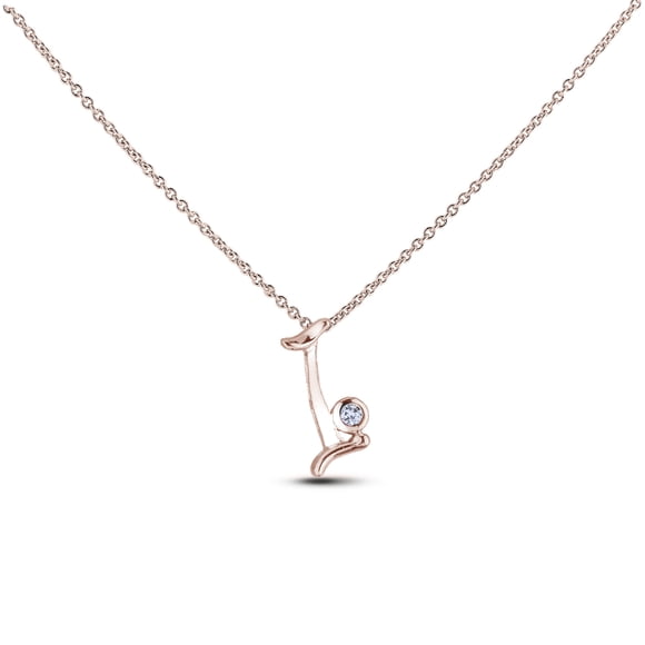 10k Rose Gold 0.03 Ct Canadian Diamond Initials Pendant & Chain - Your Choice of Alphabet Letter