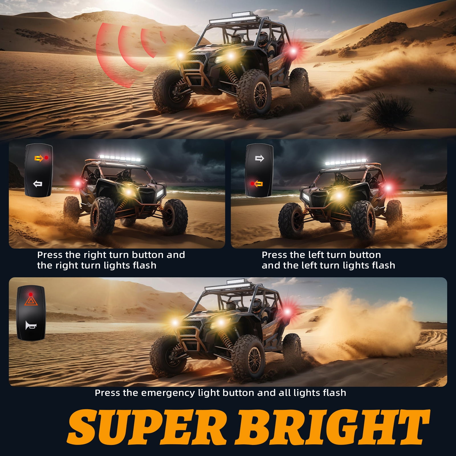 JIEPENG UTV Turn Signal Kit Pre-Wired Plug and Play Universal 12V with 110DB Horn and Rocker Switch