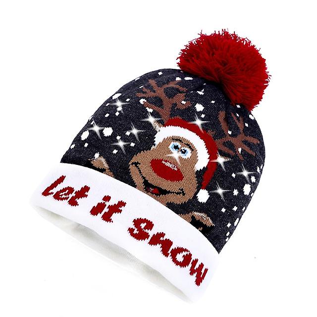 Knitted Led Christmas Hat Beanie Light Up Illuminate Warm Hat Christmas Tree Snowman Kids Adults New Year Christmas Decor Afortunado Sencillez