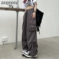 thumbnail image 2 of Pantalones Cargo con bolsillo y cordón para mujer, pantalón informal de pierna ancha Y2K, ropa de calle, chándal de cintura alta, pantalones holgados coreanos, Verano, 2 of 5