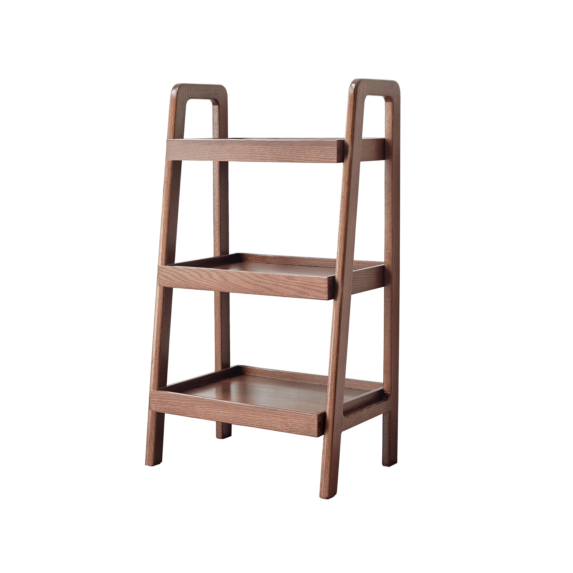 Walnut Oak Storage Bench, 3-Tier Beech Wood Entryway Shoe Rack, Solid Wood Multipurpose Organizer Shelf for Hallway Living Room Bedroom Bathroom Patio Kitchen