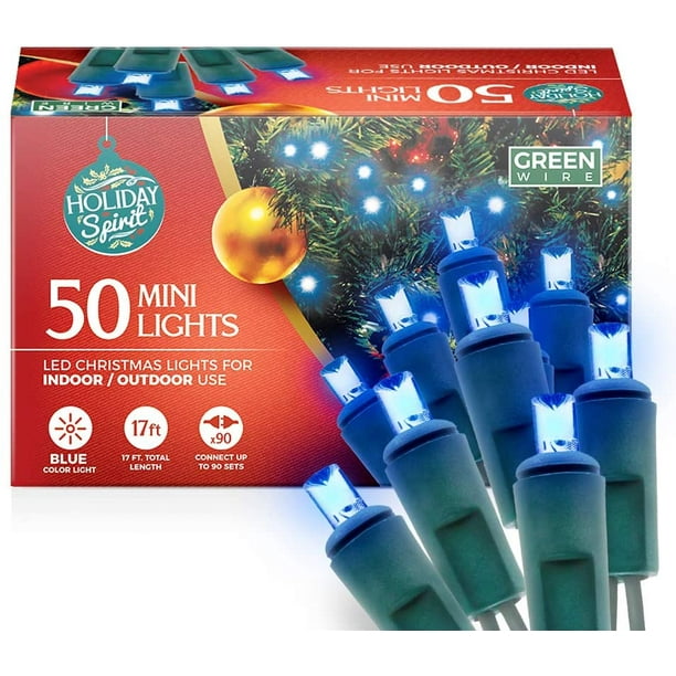 HOLIDAY SPIRIT 50 LED Mini Christmas String Lights 120V UL588 Listed (Blue)