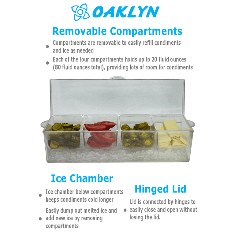 Large Clear Condiment Server Organizer On Ice With Containers And Lid