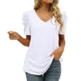 thumbnail image 5 of MRULIC t shirts for women Womens Summer Shirt V Neck Casual T Shirs Short Sleeve Tops Womens t shirts White + XL, 5 of 7