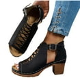 thumbnail image 4 of BADHUB Summer Sandals for Women 2025 Dressy Fish Mouth Open Toe High Chunky Heels Adjustable Buckle Zipper Back Hollow Out Walking Shoes Black 43, 4 of 8