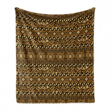 Zambia Soft Flannel Fleece Throw Blanket, Wild Tropical Animal Camouflage Skin Pattern Bohemian Folk Design, Cozy Plush for Indoor and Outdoor Use, 70" x 90", Pale Caramel Dark Brown, by Ambesonne