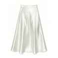 thumbnail image 2 of Hduncf Women's Elegant Satin Midi Skirt Elastic High Waisted A Line Spring Summer Flowy Silk Long Skirts for Women White XL, 2 of 7