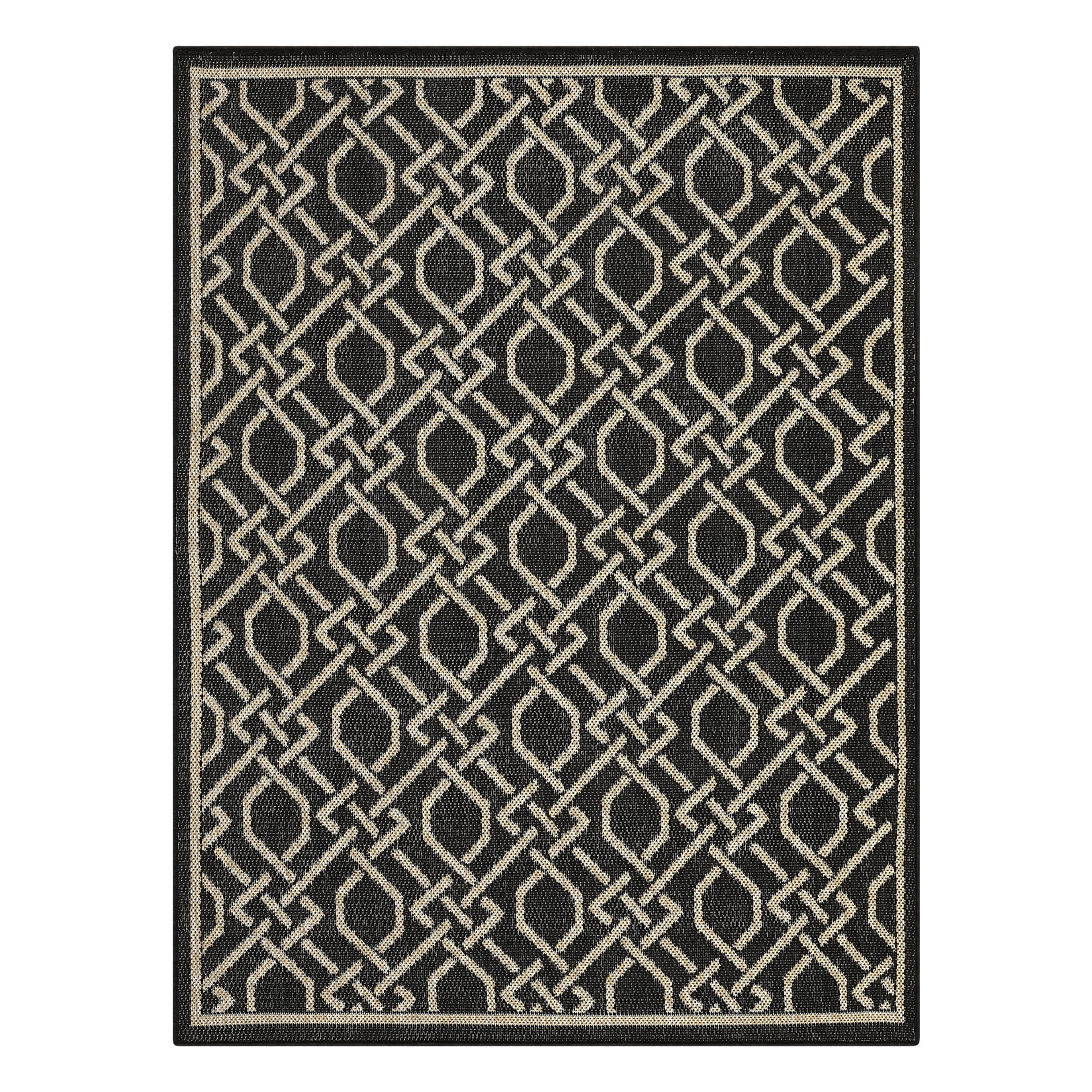 Garvee 5'3"x7'3" Geometric Rug Contemporary Rug Indoor Outdoor Area Rug Non Shedding Stain-Resistant Carpet for Patio Backyard Balcony, Black