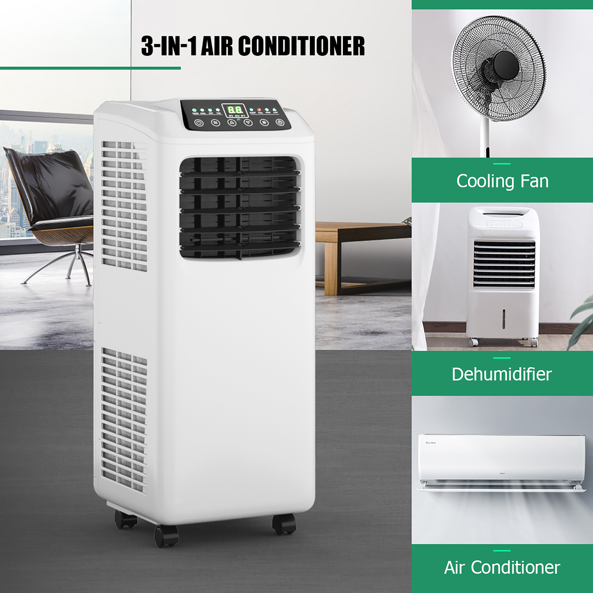 Costway 5500 BTU (9000 BTU ASHRAE) 3-in-1 Portable Air Conditioner w/Built-in Dehumidifier and Window Kit - image 3 of 11