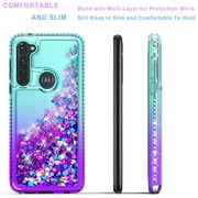 Motorola Moto G Stylus 2020 Phone Case, with [Tempered Glass Protector Included] Liquid Floating Glitter Quicksand Bling with Spot Diamond Cover - Teal/Purple
