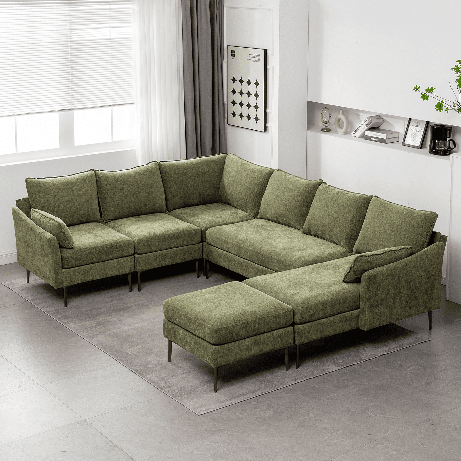 Buy U Shaped Sectional Sofa Chenille Convertible Sectional