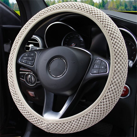Universal 38Cm Car Auto Steering Wheel Cover, Elastic Ice Silk Material For Superior Grip And Comfort, Suitable For Middle-Size Steering Wheels 14.5-15 Inch (37-39Cm) Breathable