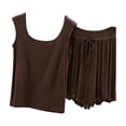 thumbnail image 2 of RKSTN Pyjama pour Femmes Ensemble Coton à Volants Grande Taille Col Ras du Cou Sans Manches Camisole de Pyjama avec Shorts 2 Pcs Pyjama Léger pour Femmes, 2 of 5
