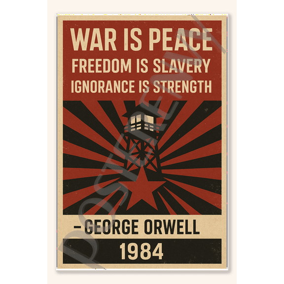 War is peace Freedom is slavery Ignorance strength - George Orwell 1984 Poster - 18 inch x 12 inch