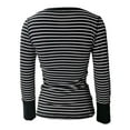 thumbnail image 4 of LMLYSoH Women Fashion Wild T-Shirts Stripe Round Neck Long Sleeve Shirts Spring Autumn Slim Fit Button-Up Tops Streetwear, 4 of 6
